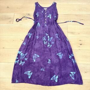 90s Butterfly Women’s Batik Festival Dress Purple And Teal Boho Hippy Fairycore